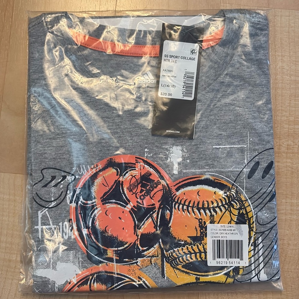 NWT YOUTH adidas Sport Collage Heather Gray Tee Size Large (14/16)
